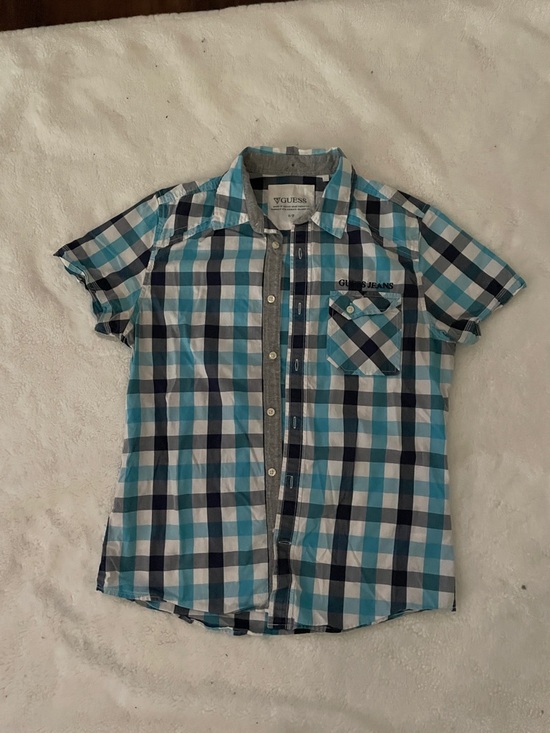Guess Other - Guess Men’s Teal and Navy Plaid Short-Sleeve Shirt